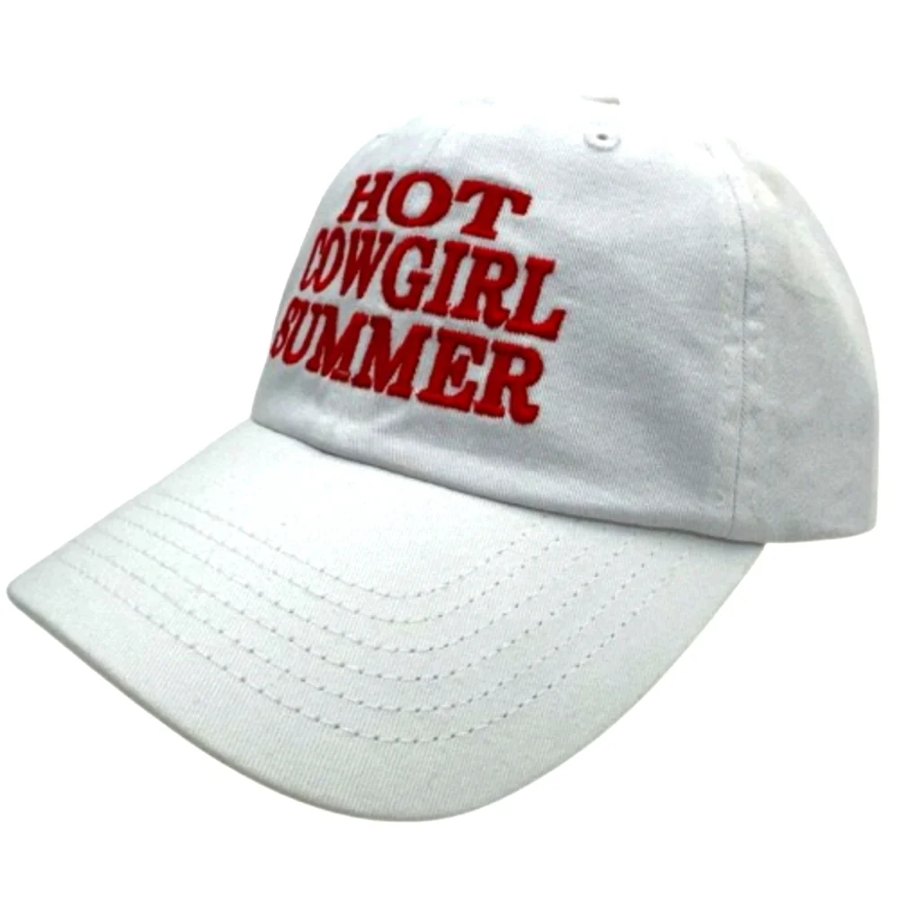 Hot Cowgirl Summer Embroidered Hat Cap Relaxed Cotton White